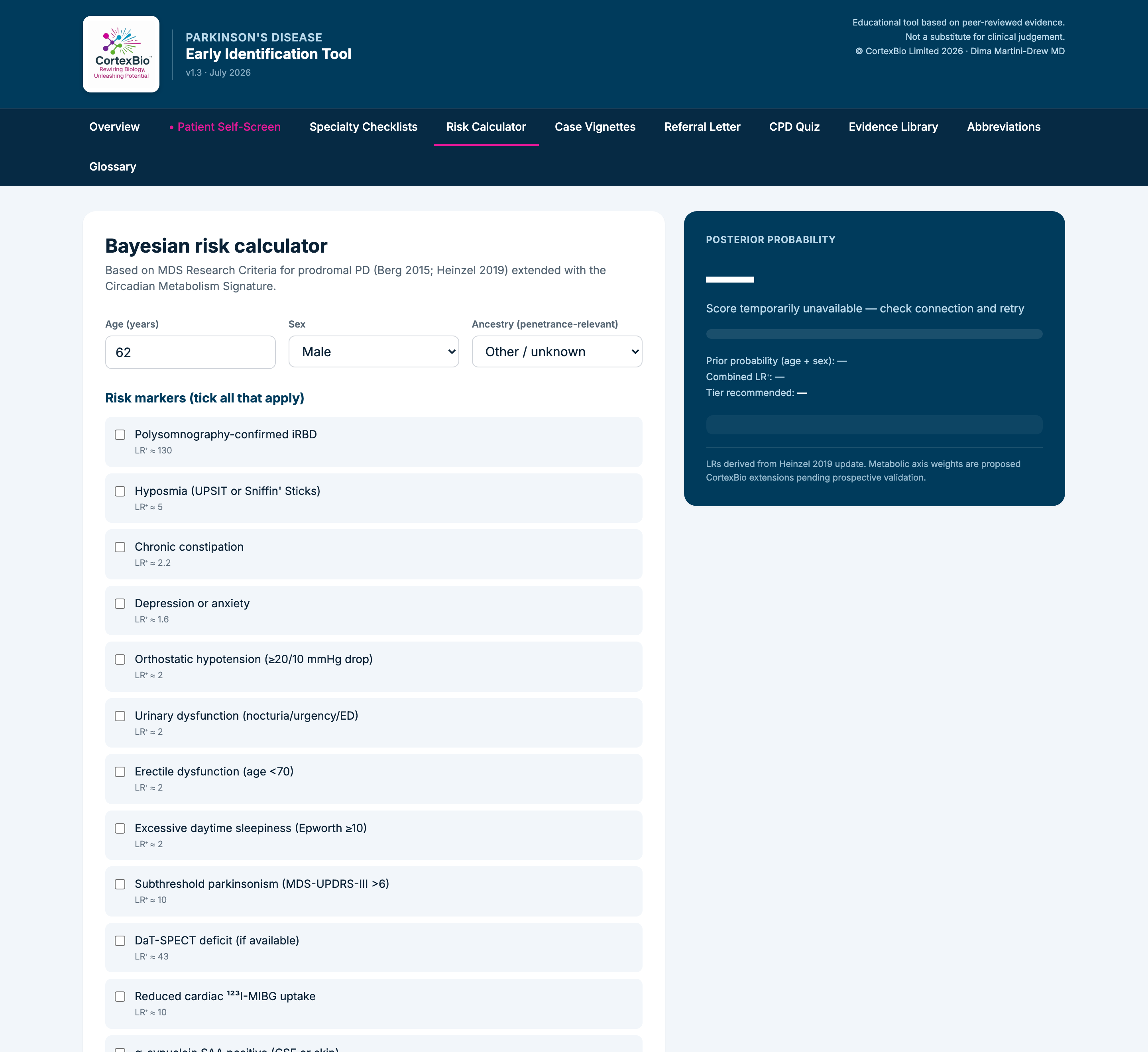 Bayesian risk calculator