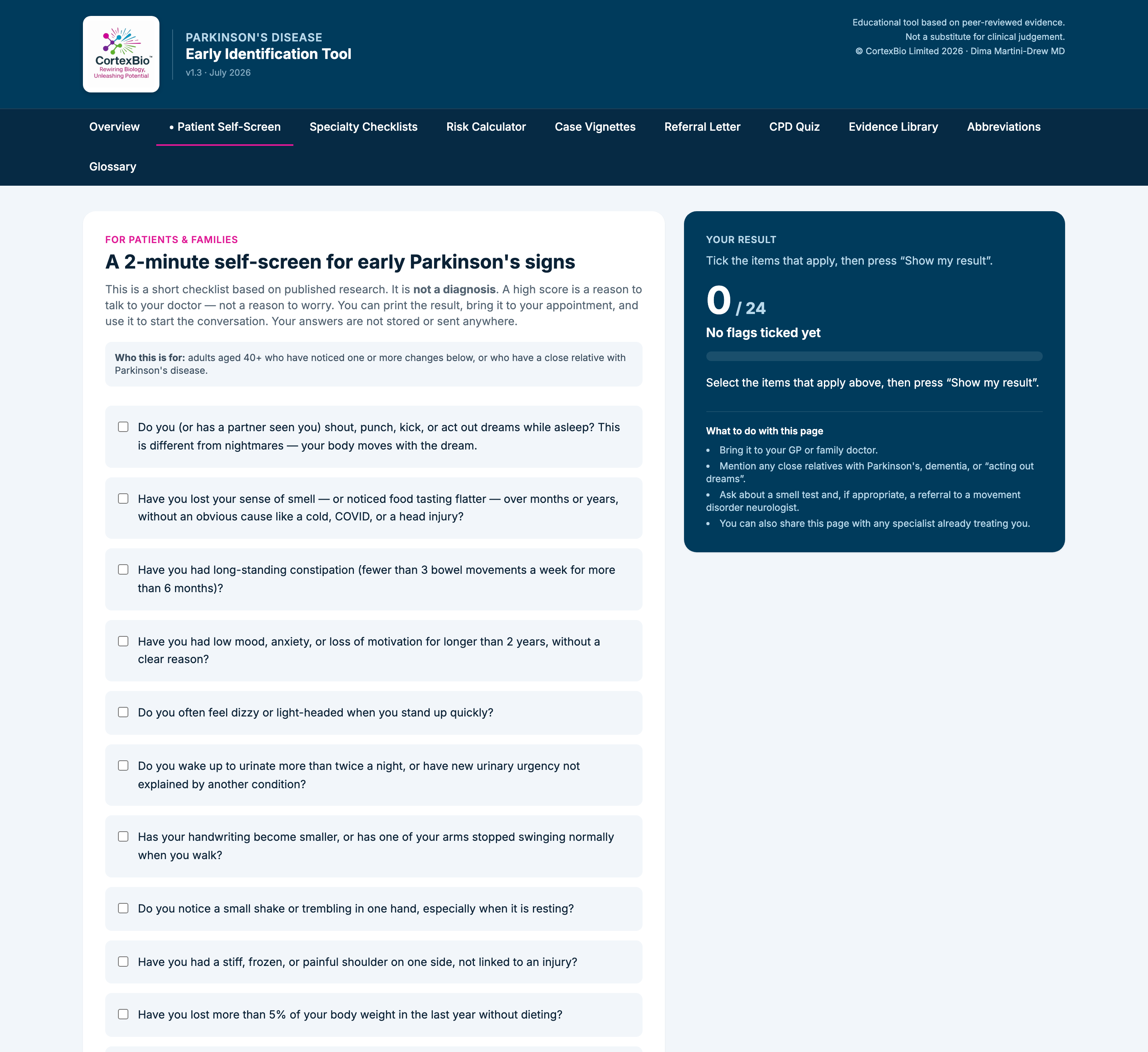 Patient self-screen