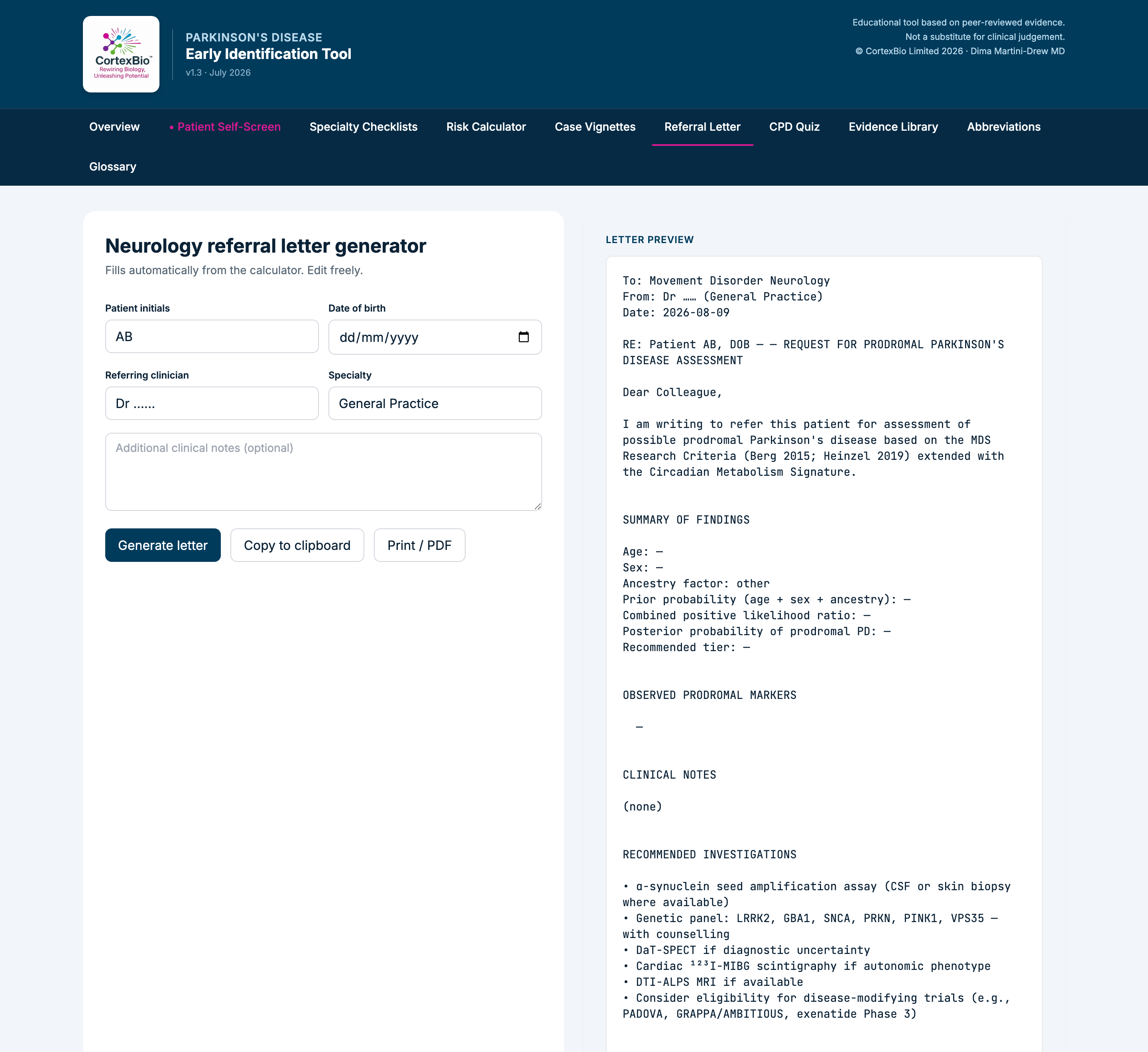 One-click referral letter